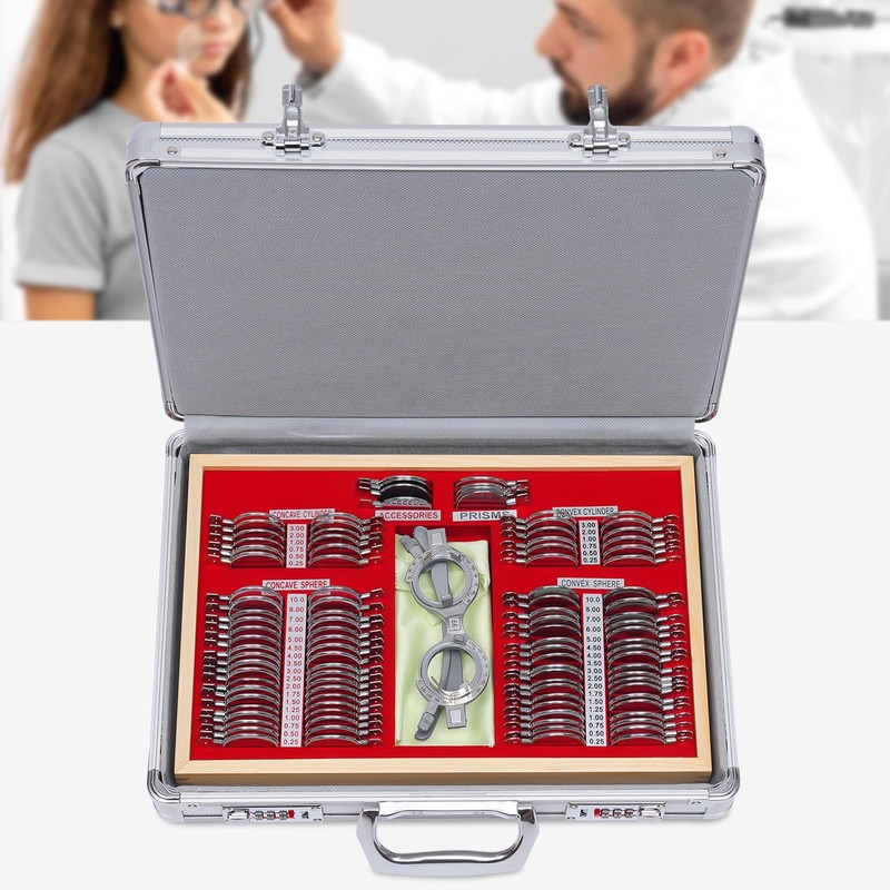 104 Optical Trial Lens Set, Metal Rim Aluminum Optometry Kit