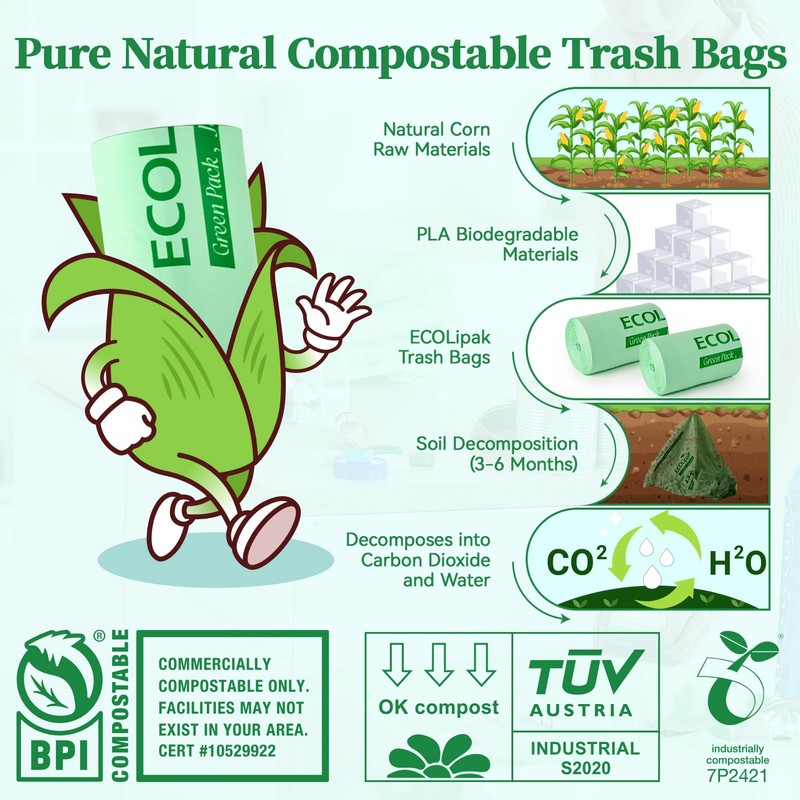 ECOLipak 13 Gallon Compostable Trash Garbage Bags, 100 Count (2