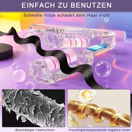 Lockenstab Große Wellen, 32mm für französische Eierrollen, Welleneisen Lockenstab stäben mit Einstellbarer Temperatur 30S Schnell Eerhitzendes (Lila)