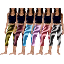 Womens 3 Pack & 6 Pack Buttery Soft Brushed Active Stretch Yoga Cropped Capri Skinny Pant Leggings (6 Pack- Bold Stripes, XX-Large)
