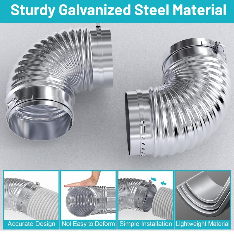 Chiligent 4 Inch 90 Degree Galvanized Dryer Vent Elbow, 2