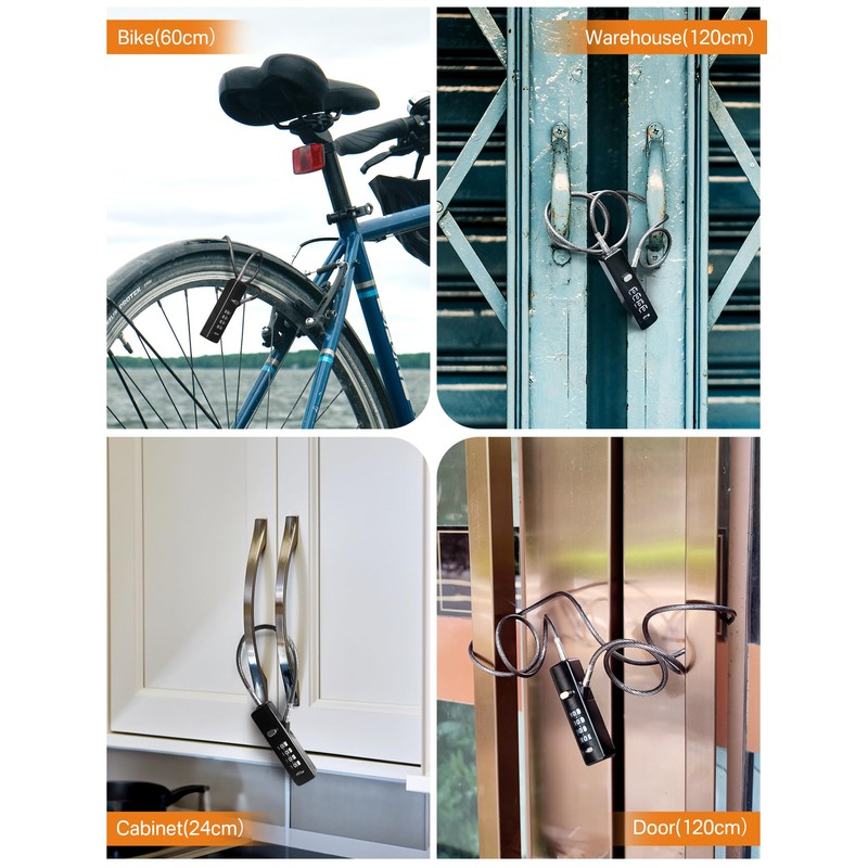 I-EASYDWW 4-Digit Combination Cable Lock with 3 Steel Cables (9"/24"/47")