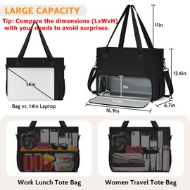 Lunch Tote Bag for Women with 15.6" Laptop Compartment, Work Tote Bag with Insulated Lunch Compartment, Large Casual Handbag Lunch Bags for Nurse, Teacher, Office, Travel, Beach, Black