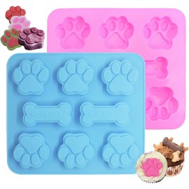 VITAPREP 2-Pack Silicone Dog Treat Molds | 8-Cavity Paw Print & Bone Shaped | Food Grade BPA-Free | For Baking Chocolate, Candy, Jelly, Ice Cubes | Oven, Microwave, Freezer, Dishwasher Safe
