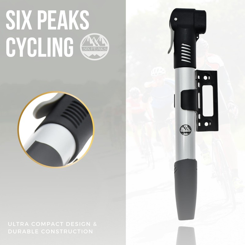 Six Peaks Cycling Mini Hand Tyre Pump, Ultra-Compact, High-Pressure, Easy-to-Use
