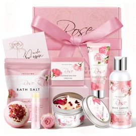 Regalos para Mujeres, Regalos de Cumpleaños para Mujeres, Canasta de Regalo de Baño y Cuerpo para el Día de la Madre, Set de Spa en Casa de Rosas para el Cuidado Personal, Gracias a Mamá, Hermana, Su