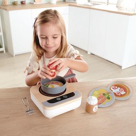 Hape Fun Fan Fryer | Wooden Tabletop Stove with Fan, Kitchen Playset for Preschoolers, Includes Salt and Pepper Shakers, Six Recipes and More, (Model: E3164), L: 6.9, W: 2.8, H: 6.9 inch