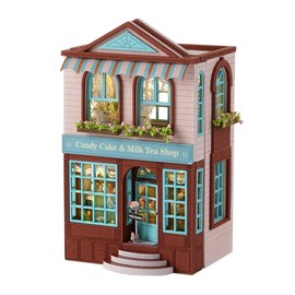 CUTEROOM Miniature House, DIY Dollhouse Set Made of Wood, Mini House Building Set with Furniture and LED Light, Birthday Gift for Women and Girls (Dessert Shop)
