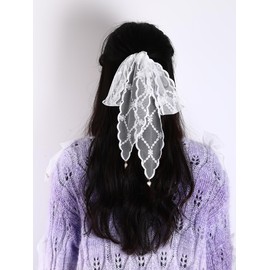 Lace hair band ribbon cute floral hair accessory lace pearl hair ornament fashionable rhombus embroidery pattern scarf princess forest girl hair arrangement hair ornament wedding graduation