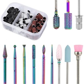 Nail Drill Bits, 12Pcs 3/32 inch Tungsten Carbide Drill Bit Set, Cuticle Bit for Nail Dril with 75Pcs File Sanding Bands (#80#120#180 Grits), Professional Drill Bits for Nails