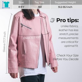 Elife Girls Fashion PU Leather Motorcycle Jacket Children's Outerwear Slim Coat Pink 9-10Y …