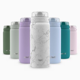 Ello Cooper 18oz Stainless Steel Water Bottle with Straw and Carry Handle, Double Walled and Vacuum Insulated Metal, Leak Proof Locking Lid with Soft Silicone Spout, Reusable, BPA Free, White Marble
