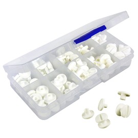KS24 Products® Assortment Box Plastic Book Screws White | Slotted on Both Sides | 10 Pieces Each x 3.5 mm, 5 mm, 7 mm, 8 mm & 10 mm | For Stapling Menus, Brochures and Much More