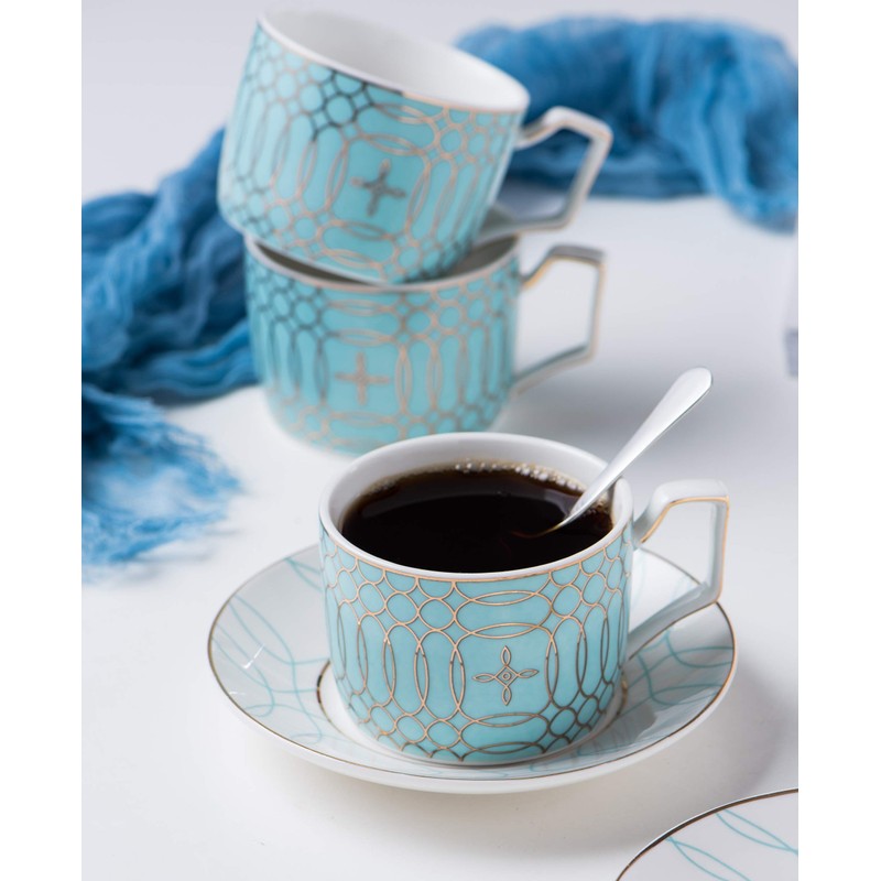 Jusalpha Porcelain Tea Set-Service of 4- Modern Elegant Mint Green