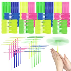 estardaa 200 Pcs Hand Helicopter Set, 100 Propeller+ 100 Rod Bamboo Dragonfly Helicopter Toy, Aero Props Hand Spinner Flying disc Launcher Outdoor Toys Flying Party Gift Favors for Kids 8-12,4-6