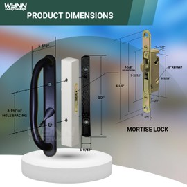 Wynn Hardware 10" Olympus Sliding Patio Glass Door Offset Pull Black Handle Set Replacement with Mortise Lock - fits 3 ¹⁵/₁₆ inches Hole Spacing, and 1-1/4" to 2-1/4" Door Thickness