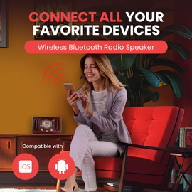 Pyle Retro Wireless Bluetooth Radio Speaker - Classic Vintage Style Audio Sound Receiver System w/Built-in Stereo Speakers, USB, SD Card Slot, AUX, RCA, MP3, AM/FM Tuner - Pyle PUNP34BT