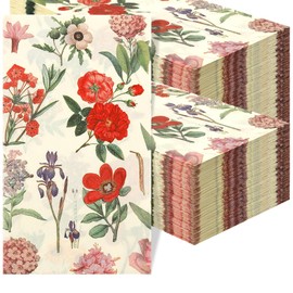 Floral Napkins Paper 200 Pcs Wildflower Napkins Disposable Vintage Cocktail Napkins Paper Guest Hand Towels Decorative Dinner Napkins for Spring Wedding Birthday Tea Party Decorations 4.3 x 7.9 Inch