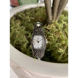 Persona NEW Persona Watch Women Silver Tone Bangle Cuff Mother Of Pearl Face