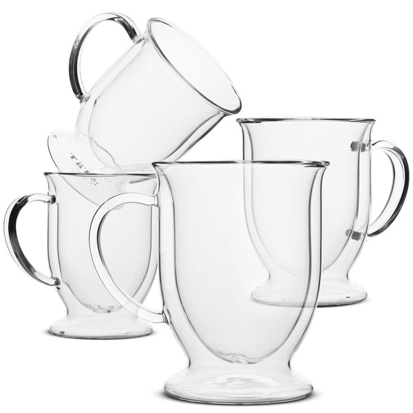 BTaT- Coffee Mug, Coffee Glass, Set of 4 (12oz, 350ml), Double Wall Glass Coffee Cups, Tea Cups, Latte Cups, Glass Coffee Mug, Beer Glasses, Latte Mug, Clear Mugs, Glass Cups