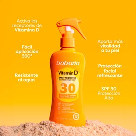 Babaria Sonnenspray, Vitamin D Spf30, Sonnencreme, 30, Körper, 200 ml, Sonnencreme mit Vitamin D, Sonnenschutz, Pistole, Sonnenschutz 30 für alle Hauttypen