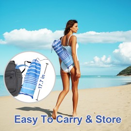 LOTTAFUN 6.5ft Beach Umbrella - Heavy Duty Wind Resistant UV 50+ Portable Sun Shade with Sand Anchor & Carry Bag, Outdoor Folding Umbrella for Beach, Pool, Patio, Garden (Blue Stripe)
