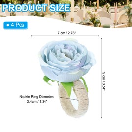 PATIKIL Handmade Rose Flower Napkin Rings, 4 Pack Handcraft Floral Napkin Holder for Wedding Birthday Banquet Table Decoration Christmas Thanksgiving, Light Blue