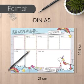 Set of 2 Weekly Calendar My Weekly Planner with Unicorn Motif I DIN A5 I Notepad Weekly Plan Organiser I to Tear Off I dv394