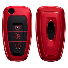 kwmobile Key Cover Compatible with Ford 3 Button Car Flip Key - Soft TPU Car Fob Protector Case - Red High Gloss