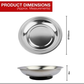 Magnetic Bowl – 6-Inch Stainless Steel Tray with Strong Magnetic Base for Holding Screws, Nuts, and Bolts