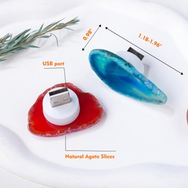 RJINGSHI 2PCS Agate Slice Night Light Natural Purple Agate Night Lamps 1.18-1.96 Inches Irregular Crystals Agate Slice Healing Crystal Bedroom Night Lamp Home Decor Gift