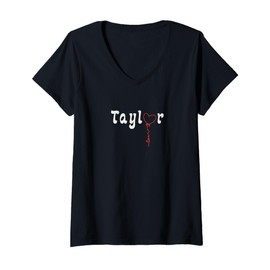 Womens Taylor Name with Heart Pendant V-Neck T-Shirt