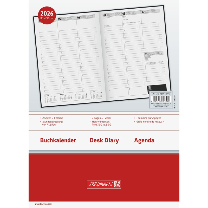 BRUNNEN Buchkalender Mod. 781 2026 | A4, Kunststoff, schwarz