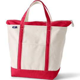 Lands' End Natural Zip Top Canvas Tote Bag Natural/heritage Red Medium