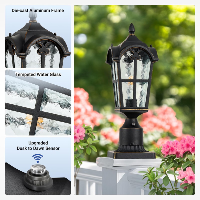 VIANIS Outdoor Post Lights 2 Pack, Black Dusk to Dawn
