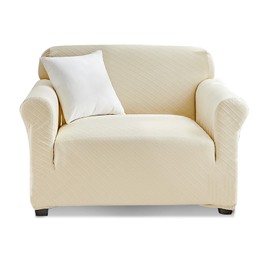 Tokokimo 1 Piece Waterproof Sofa Cover 1 Seater High Stretch Couch Sofa Covers for Dogs Cat Furniture Protector Non Slip Jacquard Spandex Slipcover for Living Room (Beige, 1 Seater)