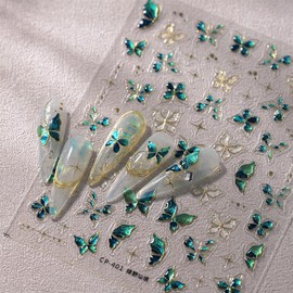LINMEIZAI Butterfly Nail Stickers for Nail Art - Blue Nail Art Stickers Spring Crystal Jelly Butterfly 5D Embossed Nail Decals Self-Adhesive Nail Supplies Manicure Sliders Stickers for Nail Decoration
