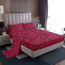 Girls Pink Black Fitted Sheet Zebra Stripes Bed Sheet Set Safari Animal Print Bedding Set for Boys Girls Kids Room Decor Zoo Animal Fur Print Lightweight Bed Cover Twin Size 3Pcs Bedding Sheets