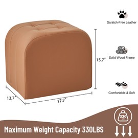 Uniclinens Small Leather Ottoman Footrest, Brown Foot Stools Ottoman Seat, Solid Wood Frame Footstool for Entryway Living Room Bedroom