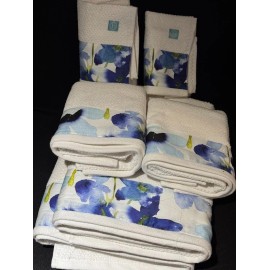 SUNHAM HOME FASHIONS NEW SUNHAM HOME FASHIONS 100% Cotton Bath Towel (6pcs) Set / WHITE with Flowers