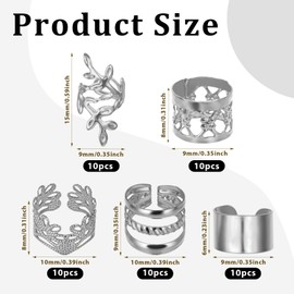 BOHUIZ 50PCS Silver Hair Jewelry for Braids Accessories Loc Jewelry for Hair Dreadlocks Adjustable Hair Rings Hair Cuff Hair Charms Braid Jewelry Hair Beads Decorations for Men Women(Silver)