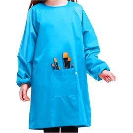MESU Art Smock for Kids Colorful Painting Smock Children Artist Smock Waterproof Smock Full Coverage Long Sleeve Smock with Pocket Blue 2XL