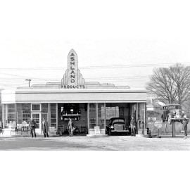 ASHLAND OIL GAS PRODUCTS STATION 1930's 40'S CARS  ATTENDANTS HOIST 5X7 REPRINT