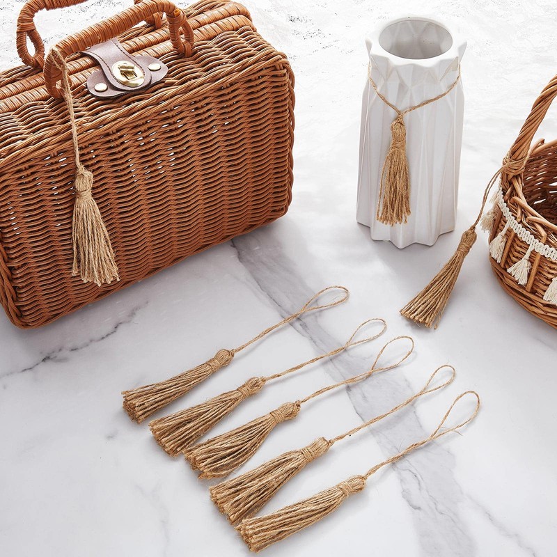 Ysleen 40 Pieces Natural Jute Tassels for Crafts Small Tassels