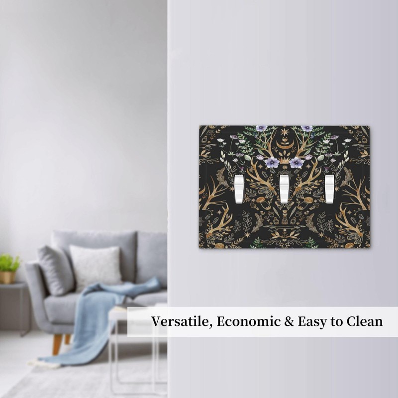 Botanical Morris Floral Midnight Black 3 Gang Light Switch Covers