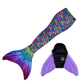 Mermaid Tail and Monofin for Swimming with MER-Shield Tip Protection, Adult Sizes (Hawaiian Rainbow - Lavender Monofin, Adult L (JL 12-16))