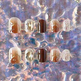 BHIDENAW Nail Tips, 24 Pieces, Nail Tips, Short, Spring and Summer, Popular Japanese Style, Cute, Simple, Stylish, Coming of Age Ceremonies, School Entrance Ceremonies, Graduation Ceremonies,