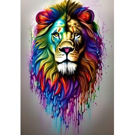 Moohue Kits de punto de cruz con estampado de 14 quilates para adultos, principiantes, animales, colorido, león, contado, punto de cruz, para adultos, avanzado (león colorido)