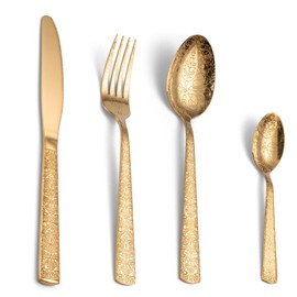 Novasteel 24 Piece Gold Flatware Set, Delicate Patterns,Stainless Steel Flatware Set for 6, Dishwasher Safe, Rust Resistant, Restaurants and Home Use