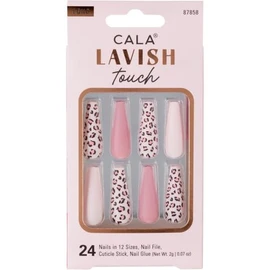 CALA - "Lavish Touch" uñas postizas largas (24 uñas en 12 tamaños, color rosa y con estampado de animal)